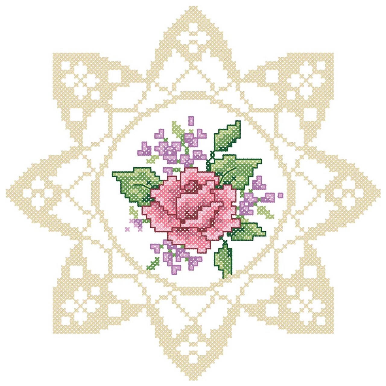 Herrschners Lacy Rose Quilt Blocks Stamped Cross-Stitch